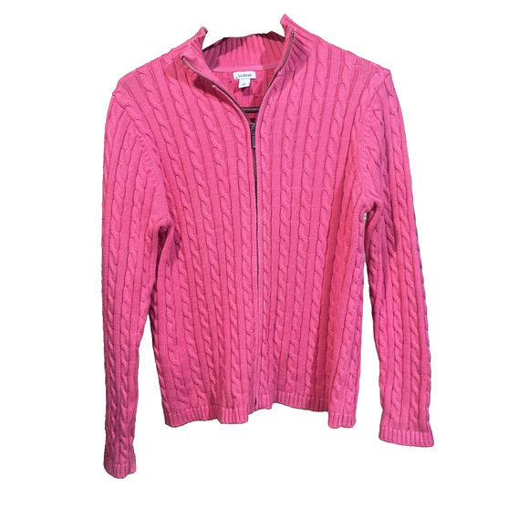 L.L. Bean Cable Knit Sweater Full Zip Cardigan Women's XL Pink Classic Preppy - Picture 1 of 11